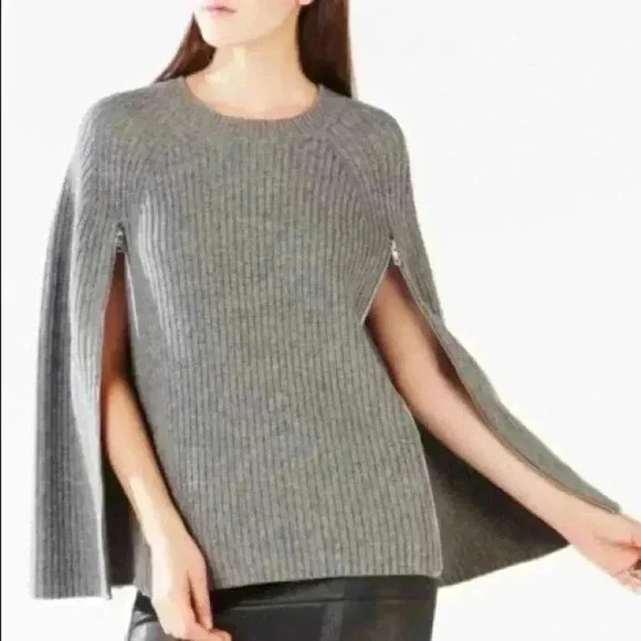 BCBGMAXAZRIA Sherwin Zipper Ribbed Poncho Sweater - Picture 8 of 8